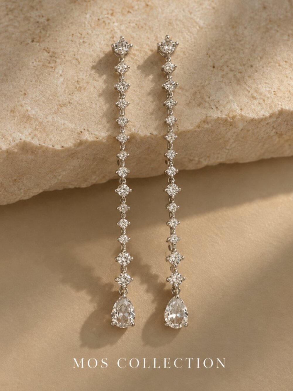 MOS COLLECTION Long CZ Crystal Teardrop Dangle Earrings